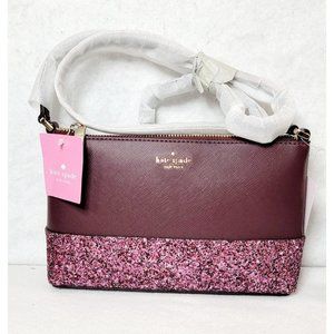 Kate Spade Ramey Greta Court Glitter Saffiano Leather Crossbody Bag Cherrywood